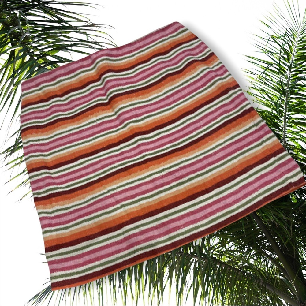 Talbots 100% Linen Striped Skirt Pink Orange Green Pencil Slit Size 8P